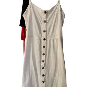 White Summer Linen Blend Button-Down Dress